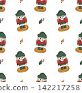 Hand drawn colorful Christmas nutcracker seamless pattern vector doodle illustration 142217258