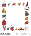 Hand drawn colorful Christmas square frame template vector doodle illustration 142217259