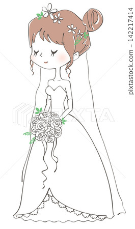 新娘穿婚紗的插圖 新娘穿婚紗的插圖 142217414