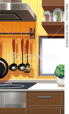 Kitchen with a vertical screen Kitchen with a vertical screen 142217486