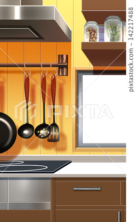 Kitchen with a vertical screen Kitchen with a vertical screen 142217488