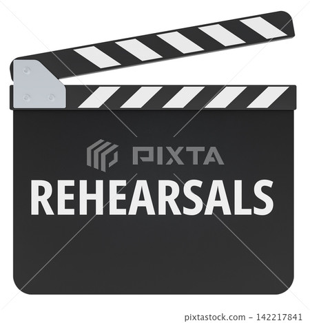 Rehearsals clapperboard, film production and movie preparation concept. 3D rendering Rehearsals clapperboard, film production and movie preparation concept. 3D rendering 142217841