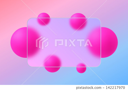Pastel gradient with pink 3D spheres and a glass-morphism style rectangle with a frosted effect. Eps 10 142217970