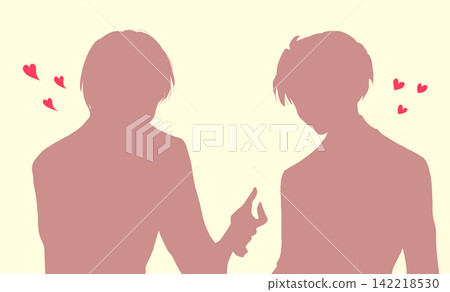Two men in love; blank space; silhouette Two men in love; blank space; silhouette 142218530
