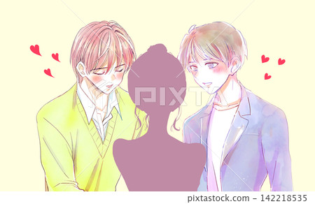 Silhouette of a woman who is liked by two men. Silhouette of a woman who is liked by two men. 142218535
