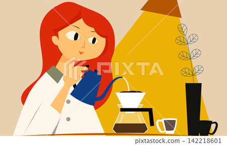 Woman pouring pour over coffee at home vector illustration Woman pouring pour over coffee at home vector illustration 142218601