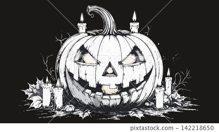 Halloween pumpkin head with candles illustration Halloween pumpkin head with candles illustration 142218650