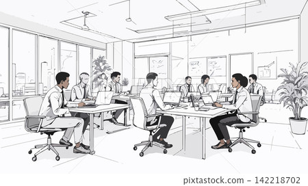 Young businesspeople collaborating in modern open office Young businesspeople collaborating in modern open office 142218702