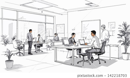 Businesspeople working in modern open plan office Businesspeople working in modern open plan office 142218703