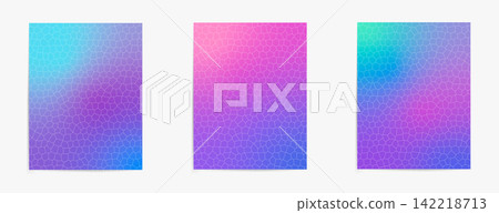 Flat gradient background set of 3 featuring holographic mosaic cracked glass texture in vibrant purple pink and teal for modern design Flat gradient background set of 3 featuring holographic mosaic cracked glass texture in vibrant purple pink and teal for modern design 142218713