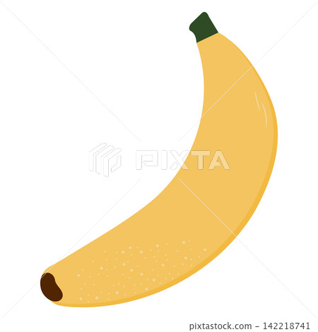Flat illustration of a ripe banana depicting a curved tropical fruit for food and nutrition design 142218741