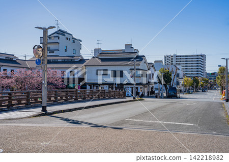 靜岡縣掛川市掛川城附近坂川河畔盛開的櫻花景色 靜岡縣掛川市掛川城附近坂川河畔盛開的櫻花景色 142218982