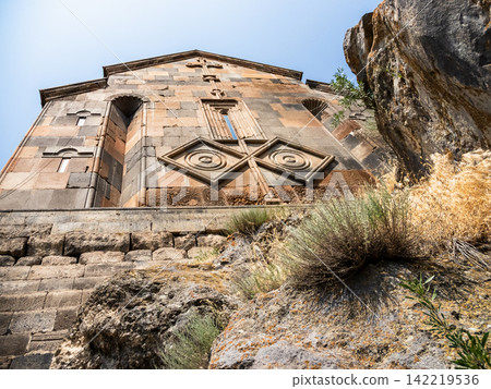 view of facade of church in Hovhannavank Monastery view of facade of church in Hovhannavank Monastery 142219536