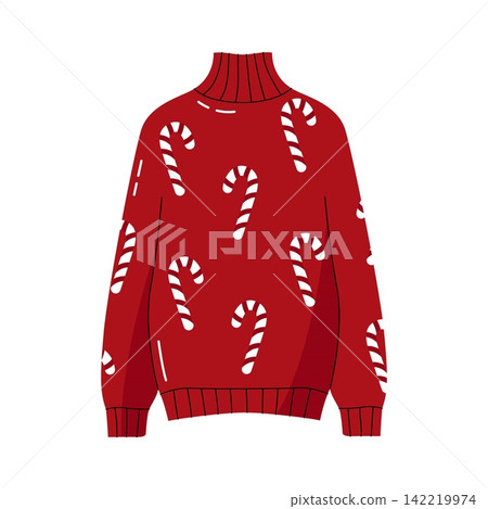Festive red christmas turtleneck sweater with candy cane pattern vector clip art Festive red christmas turtleneck sweater with candy cane pattern vector clip art 142219974