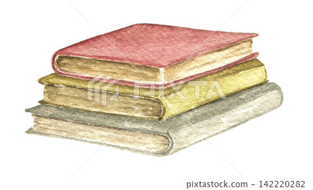 Watercolor stack of books. Hand painted vintage illustration for fairy tale books, storybook pages, nursery decor, reading themes and literary clip art. Autumn Fairytale part of collection. Watercolor stack of books. Hand painted vintage illustration for fairy tale books, storybook pages, nursery decor, reading themes and literary clip art. Autumn Fairytale part of collection. 142220282