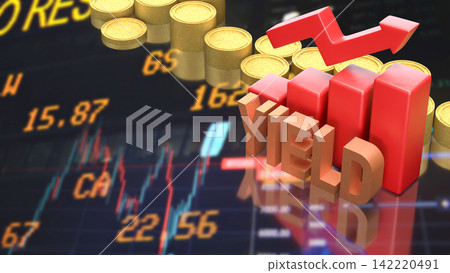 Rising Investment Yield Concept with Stock Market Growth Chart 3d render. Rising Investment Yield Concept with Stock Market Growth Chart 3d render. 142220491