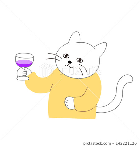A cute white cat holding a glass of wine, without outlines. A cute white cat holding a glass of wine, without outlines. 142221120