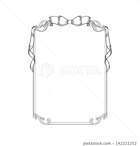 Decorative vintage frame with ornamental corners and border details isolated on white. Hand drawn vector line art for invitations, stationery, certificates, labels, menus and elegant branding Decorative vintage frame with ornamental corners and border details isolated on white. Hand drawn vector line art for invitations, stationery, certificates, labels, menus and elegant branding 142221252