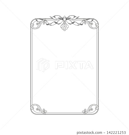 Decorative vintage frame with ornamental corners and border details isolated on white. Hand drawn vector line art for invitations, stationery, certificates, labels, menus and elegant branding Decorative vintage frame with ornamental corners and border details isolated on white. Hand drawn vector line art for invitations, stationery, certificates, labels, menus and elegant branding 142221253