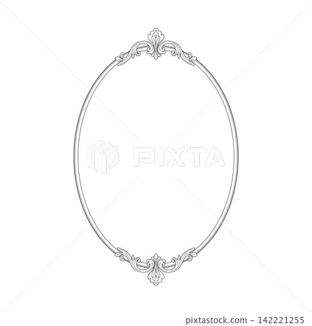 Vintage ornamental frame with elegant centered top and bottom accents isolated on white. Hand drawn vector design for invitations, monograms, certificates, labels, stationery and luxury branding Vintage ornamental frame with elegant centered top and bottom accents isolated on white. Hand drawn vector design for invitations, monograms, certificates, labels, stationery and luxury branding 142221255