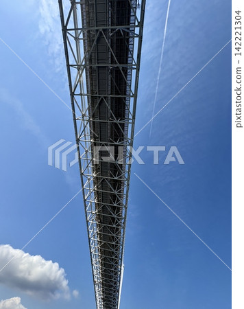 A dynamic view of the Shimanami Kaido and Innoshima Bridge seen from a boat. A dynamic view of the Shimanami Kaido and Innoshima Bridge seen from a boat. 142221304