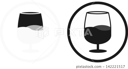 Icon illustration set of a wine glass enclosed in a circle / Illustration material for wine and toasting Icon illustration set of a wine glass enclosed in a circle / Illustration material for wine and toasting 142221517