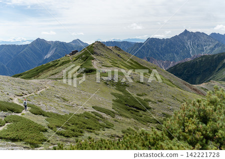 從北阿爾卑斯山脈水翔嶽山頂附近眺望:水翔岳小屋、西嶽、常年岳、富士山、槍岳 從北阿爾卑斯山脈水翔嶽山頂附近眺望:水翔岳小屋、西嶽、常年岳、富士山、槍岳 142221728