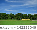 A train on the Sangi Railway Hokusei Line running through a rural area. 142222049