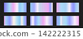 Iridescent gradient swatches. Foil Palette and holo satin. Premium design palette on dark background. Vector foil texture set 142222315