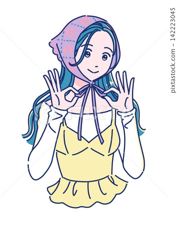 戴著俄羅斯傳統頭巾的時尚女孩。 戴著俄羅斯傳統頭巾的時尚女孩。 142223045