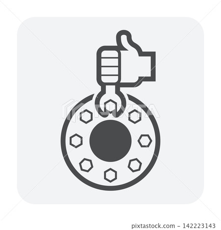 Pipeline flange tightening vector icon, industrial maintenance, oil gas infrastructure technician. Pipeline flange tightening vector icon, industrial maintenance, oil gas infrastructure technician. 142223143