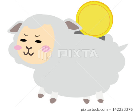 一隻可愛的綿羊存錢筒插圖,可以用來放硬幣。 一隻可愛的綿羊存錢筒插圖,可以用來放硬幣。 142223376