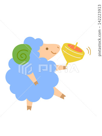 A New Year's card illustration featuring a colorful sheep spinning a top. A New Year's card illustration featuring a colorful sheep spinning a top. 142223913