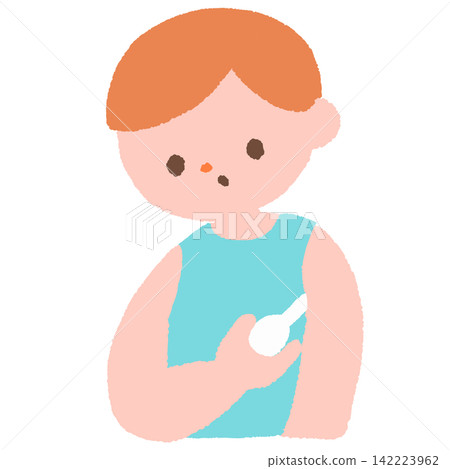 一幅男孩用體溫計測量體溫的插圖。 一幅男孩用體溫計測量體溫的插圖。 142223962