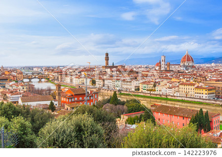 Florence: View of the Arno River and the historic district from Michelangelo Hill. Florence: View of the Arno River and the historic district from Michelangelo Hill. 142223976