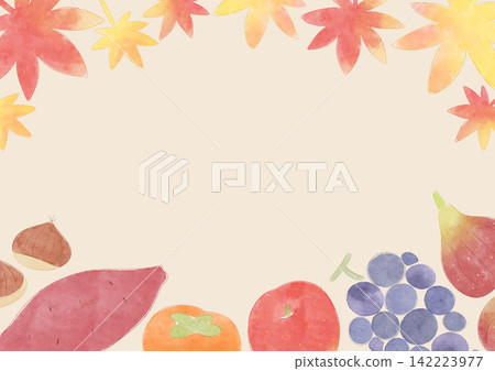 Autumn flavors and maple leaf frame, watercolor style 142223977