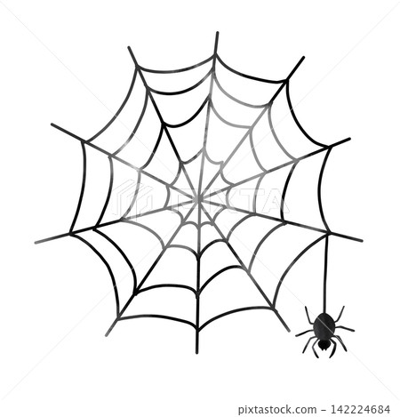 A watercolor-style illustration of a spider hanging from a spiderweb; a monochrome image suitable for Halloween decorations. A watercolor-style illustration of a spider hanging from a spiderweb; a monochrome image suitable for Halloween decorations. 142224684