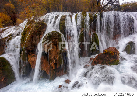 Shuzheng Waterfall in Jiuzhaigou China in autumn Shuzheng Waterfall in Jiuzhaigou China in autumn 142224690