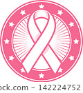 Pink Breast Cancer Awareness Ribbon Badge with Stars Illustration 142224752