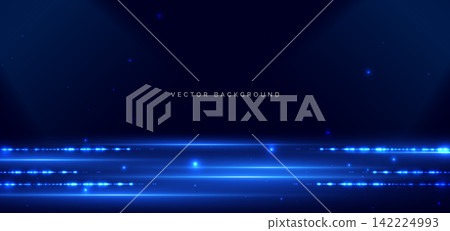 Blue beam horizontal moving fast lines on dark background. 142224993