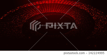 Abstract Red Technology Background with Digital Circular Grid and Light. 142224995