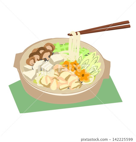 Udon noodles lifted from the pot with chopsticks Udon noodles lifted from the pot with chopsticks 142225599