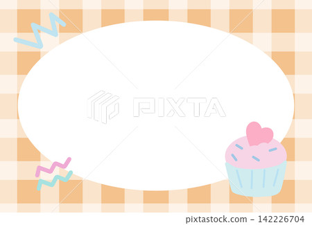 Brown rectangle checked pattern frame with cupcake for birthday card, sweet desserts, cake shop, polaroid photo, ad template, banner, notepads, sticky note, memo, poster, postcard, baking book cover Brown rectangle checked pattern frame with cupcake for birthday card, sweet desserts, cake shop, polaroid photo, ad template, banner, notepads, sticky note, memo, poster, postcard, baking book cover 142226704