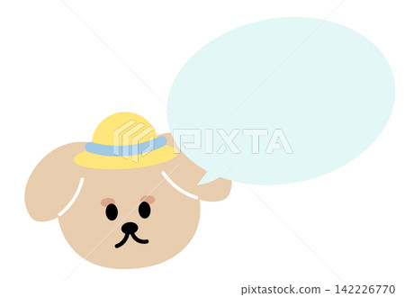 Puppy wearing a cap with text bubble for dog cartoon, comic, character, dialogue, chat box, fairy tale, speech, animal conversation, childhood, book, reading, back to school, kids, pet shop, vet Puppy wearing a cap with text bubble for dog cartoon, comic, character, dialogue, chat box, fairy tale, speech, animal conversation, childhood, book, reading, back to school, kids, pet shop, vet 142226770