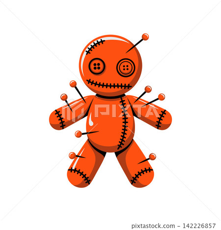 Halloween orange voodoo doll with pins illustration 142226857