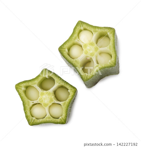 pod of okra, also known as lady finger or gumbo isolated on a white background pod of okra, also known as lady finger or gumbo isolated on a white background 142227192