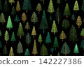 Season background. Seamless pattern. Green Christmas trees. Minimalist style. Hand drawn. 142227386