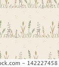 Hand-painted botanical seamless pattern of autumn wildflowers and ears of grain. 142227458