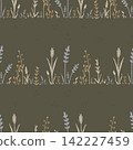 Hand-painted botanical seamless pattern of autumn wildflowers and ears of grain. 142227459