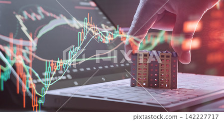 Online Property Valuation and Mortgage Market Trends with Glowing Stock Chart Overlay Online Property Valuation and Mortgage Market Trends with Glowing Stock Chart Overlay 142227717